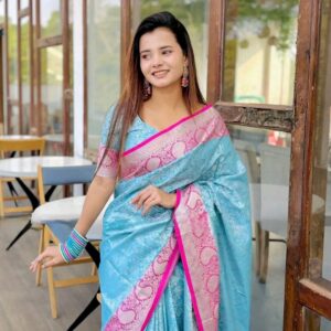 প্রিমিয়াম কোয়ালেটির কাঞ্চিপুরম শাড়ি + ব্লাউজ পিস – (কোড ০৩)